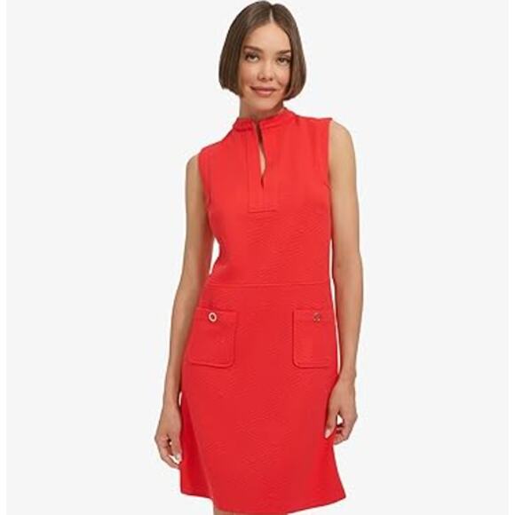 Tommy Hilfiger Shift Mini Dress WMNS 16 Pink Sleeveless Split Neck Jacquard Knit - Picture 1 of 13